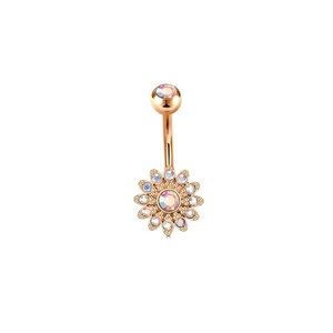NEW Rose Gold Rhinestone Flower Belly Ring